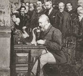 Alexander Graham Bell with telephone
